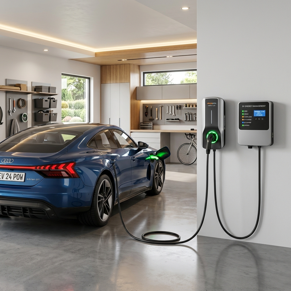 Electric vehicle charging in garage with EV Energy Management System controller
