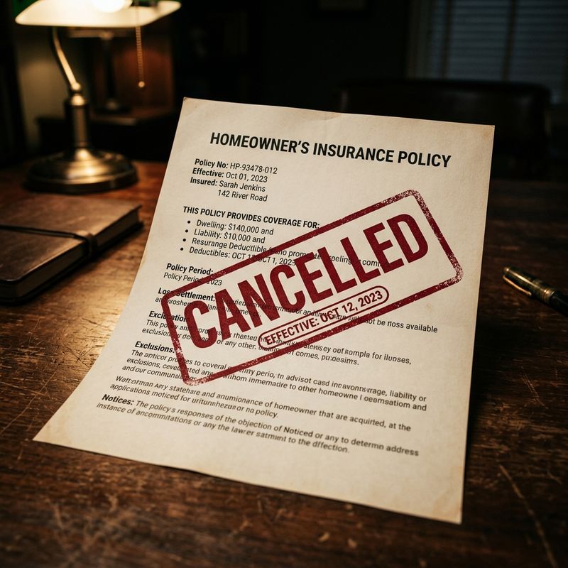 Homeowner's insurance policy with a cancelled stamp