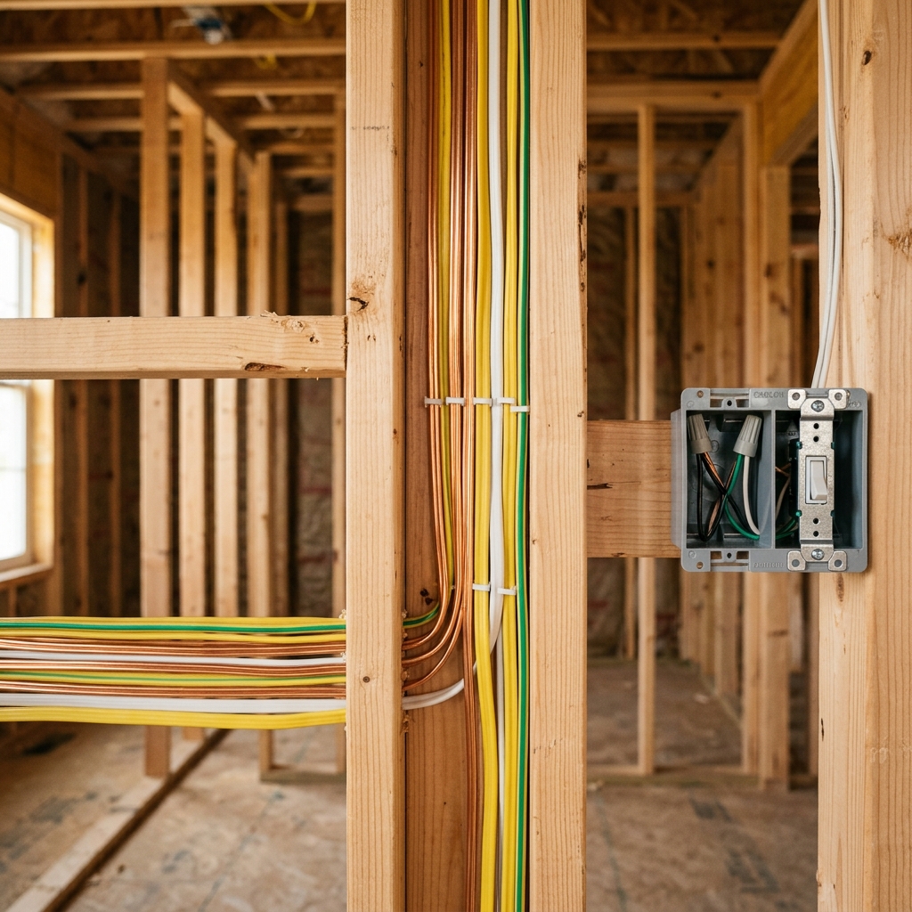 Modern clean copper electrical wiring